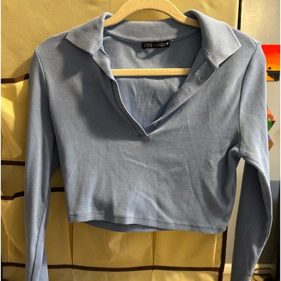 ZARA light blue ribbed polo - Picture 2 of 5
